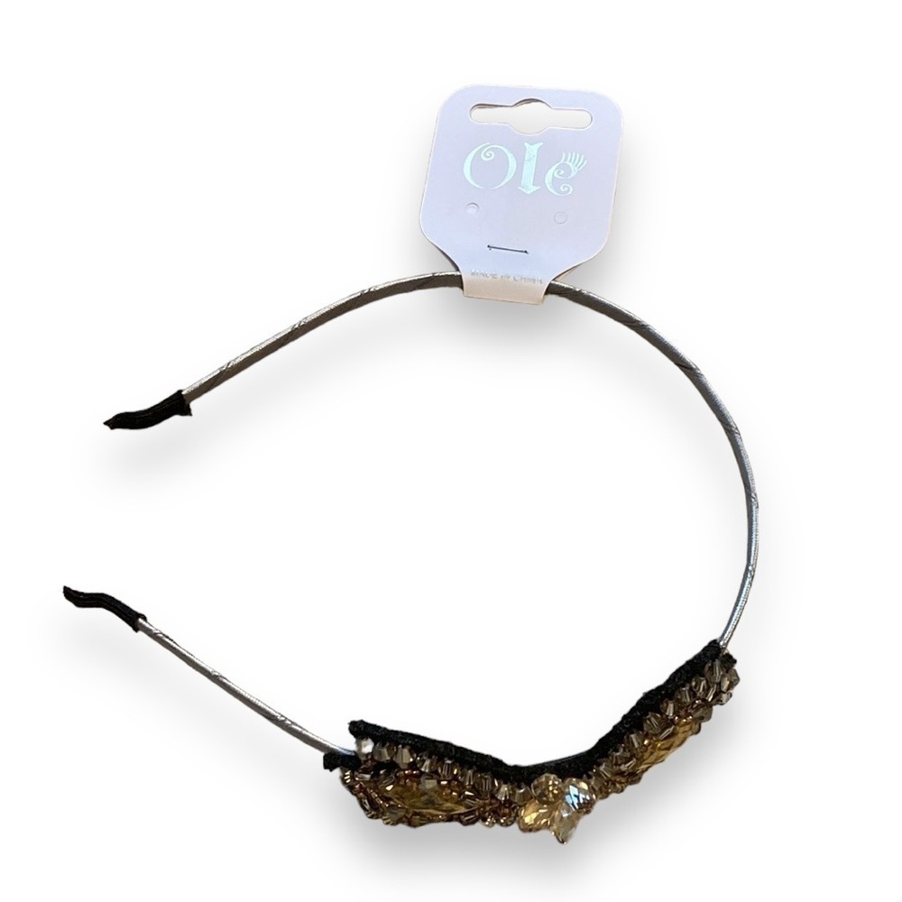 Ole Bow Headband Beaded Hand Crafted Black & Gold New - Picture 2 of 6